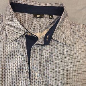 FOOT JOY Men's Button-Down Golf Shirt in Navy and White